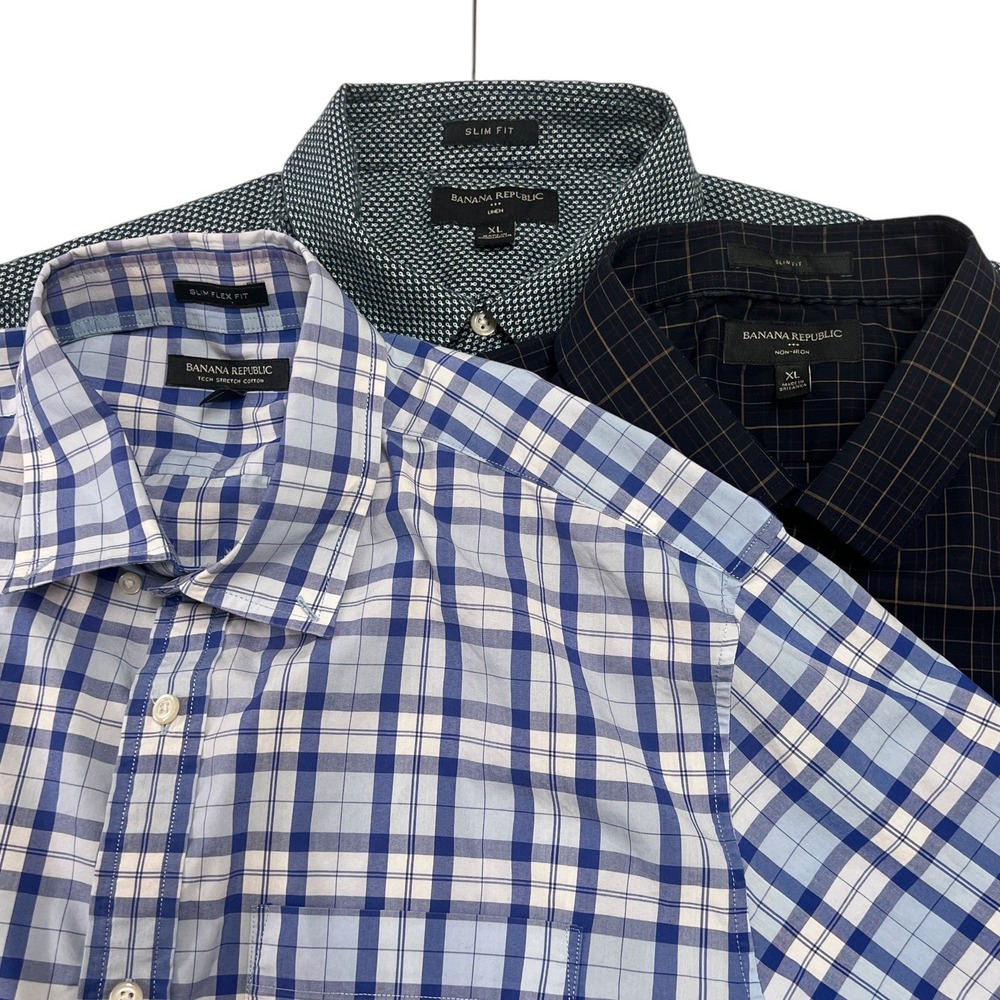 Lot of 3 Banana Republic Men's Slim Fit Multicolored Flannel Button Up Casual